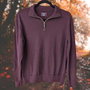 UNTUCKit Belguardo Maroon Red 1/4 Zip Sweater Men L xtra Fine Merino Wool Preppy